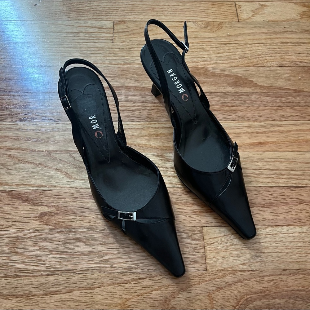 Vintage Morgan De Toi Point Toe Buckle Pumps in Black Size 7.5